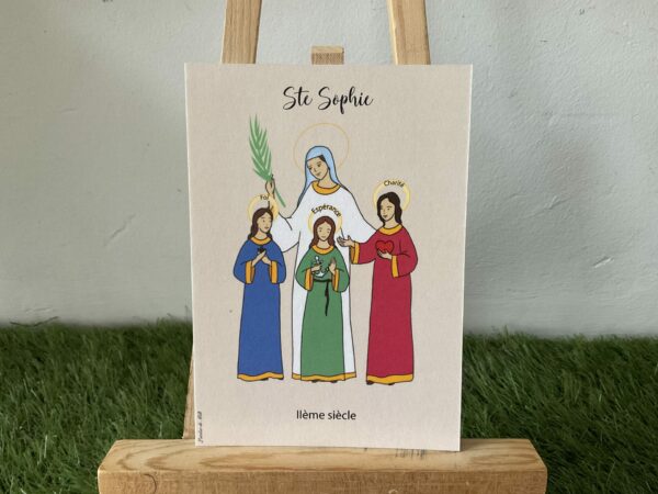 Image de sainte Sophie avec ses trois filles la foi, l espérance et la charité. Imprimée au format A6 sur du papier. 300g.