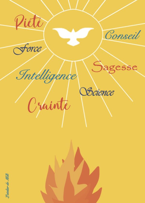 Carte de confirmation avec les 7 dons du saint esprit.