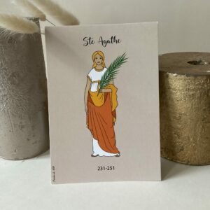 Image de sainte Agathe, représentée avec la palme de martyre, imprimée au format A6 sur du papier 300g.