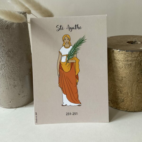 Image de sainte Agathe, représentée avec la palme de martyre, imprimée au format A6 sur du papier 300g.