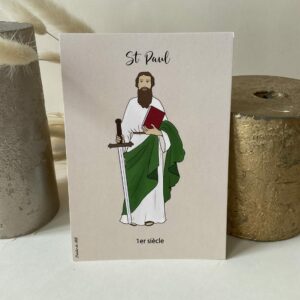 Image de saint Paul, apôtre. Représente avec le livre et l’epee. Imprimée au format A6 sur du papier 300g.