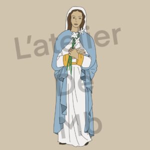 Marie des Lys est un nom de la Vierge Marie invoqué pour les Maylis, Maïlis, Maélys, Marie-Lys…elle est fêtée le 15 août.  carte imprimée au format A6 sur du papier 300g. 