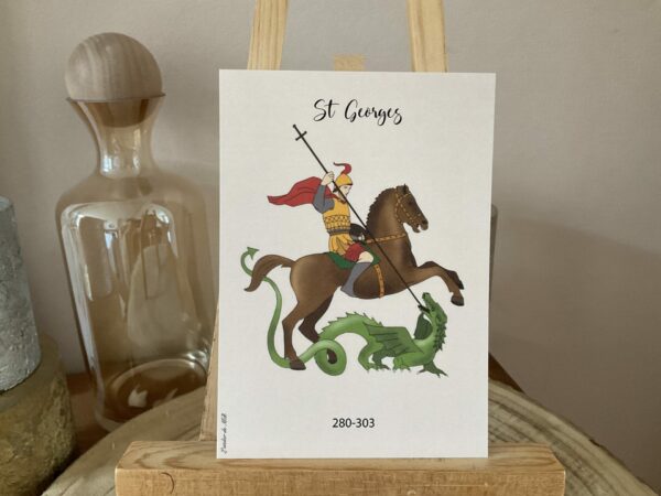 Carte de saint Georges, terrassant le dragon. Format A6