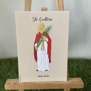 Carte de sainte Quitterie représentée avec la palme du martyr. Imprimée au format A6 sur du papier 300g.