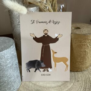 Saint François d’Assise représente en moine avec des animaux autour de lui. Au format A6