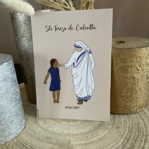 Ste Teresa de Calcutta, représentée avec une enfant dont elle s occupait tant.