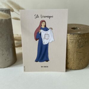 Carte de sainte Veronique, représentée avec le linge marqué du visage du Christ, imprimée au format A6 sur du papier 300g.