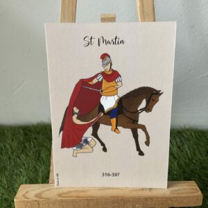 Carte de saint Martin, partageant son manteau, imprimée au format A6 sur du papier 300g. 