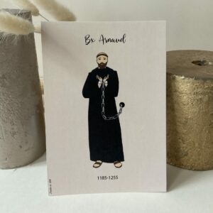 Image de bienheureux Arnaud, représenté en prison où il mourut après 8 années de souffrance. Imprimée au format A6 sur du papier 300 g