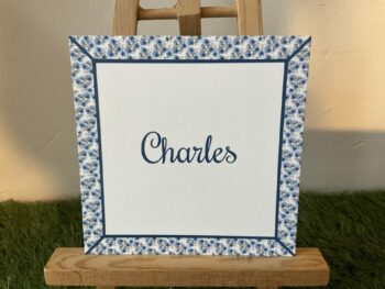 Faire part naissance, frise bleue. 13x13