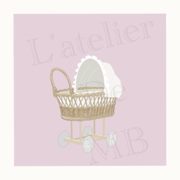 Faire part naissance carré, berceau rose