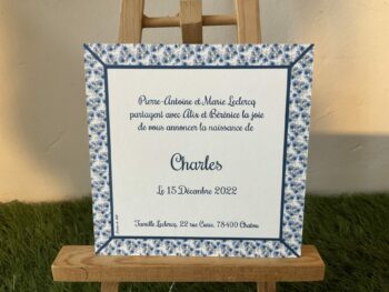 faire part naissance,Frise bleue verso