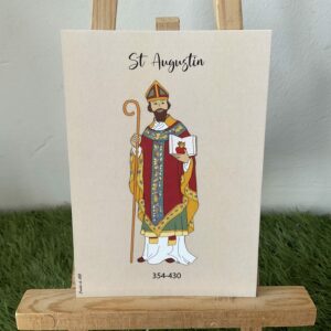 Carte de saint Augustin, représenté avec ses attributs d’évêque. imprimée au format A6 sur du papier 300g.