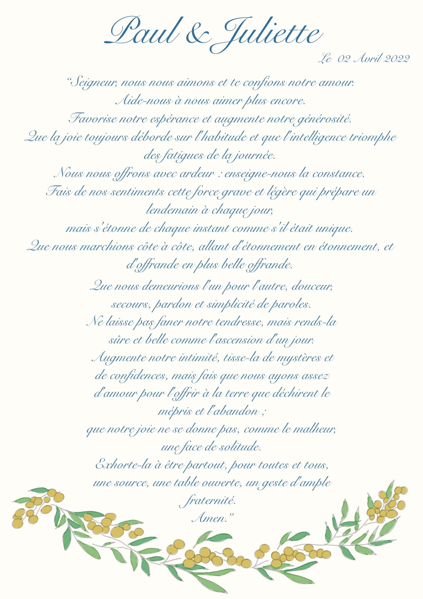 Prière des époux seule