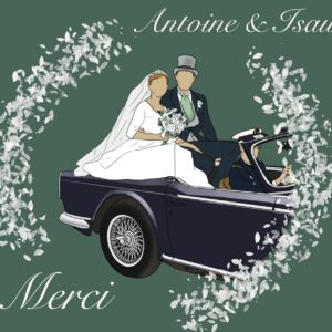 Carte de remerciement mariage personnalisée.