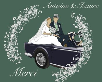 Carte de remerciement mariage personnalisée.