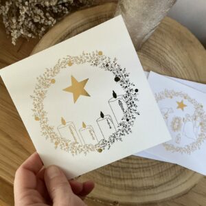 Carte de Noël dorée, bougies